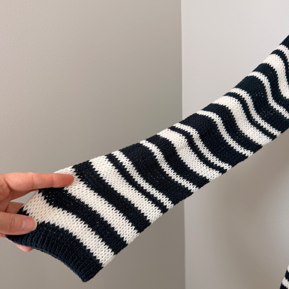 Wooden Ships Coastal Striped Beachy Open Front Cardigan Sweater M/L Navy Stripe‎ - Picture 6 of 12
